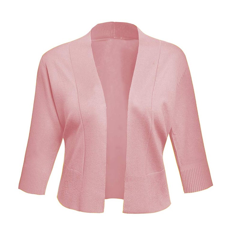 AAMILIFE Women's 3/4 Sleeve Cropped Cardigans Sweaters Jackets Open Front Short Shrugs for Dresses (XX-Large, 8-Peach) - Image 2